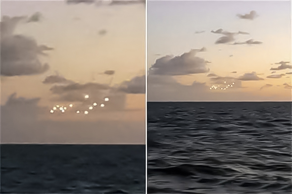 又一起目击事件！美国男子拍到14个神秘的“UFO”漂浮在海洋中央